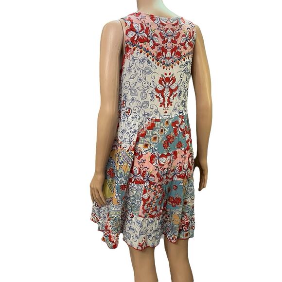 Love Kyla Boho Dress M/L Floral Patchwork Mini Tiered Flowy Colorful Vacation - Picture 6 of 11